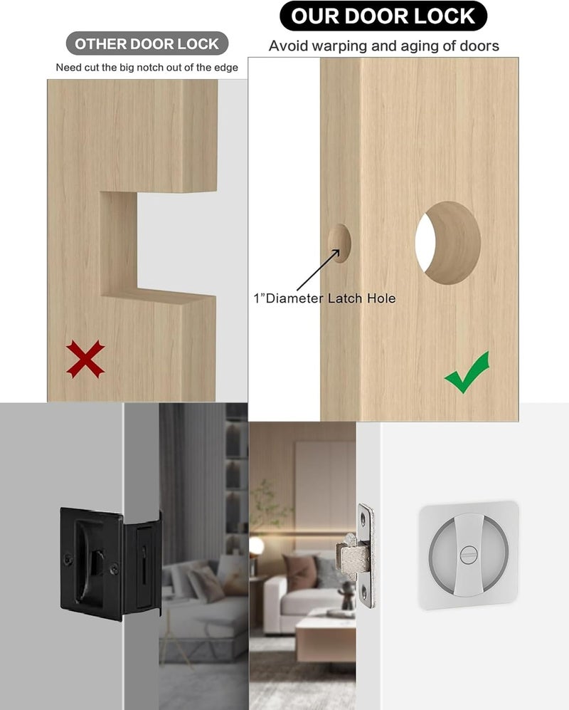 Lethato Pocket Door Hardware Silver, Pocket Door Lock, Pocket Door Latch, Brushed Nickel Contemporary Pocket Door with Privacy Lock (1 Pack, Square Rounded-Corner) - Image 4